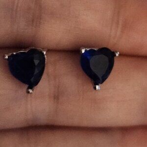 New Blue Sapphire Cz and 925 Silver Heart Earrings